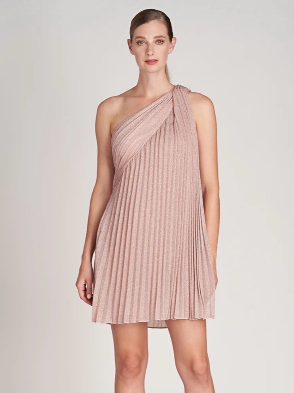 $445 NWT Halston “Clare” Mini Dress in Shimmer Jersey Rose Sz 4